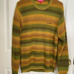 Supreme Green and Yellow Crewneck Sweater with Striped Pattern